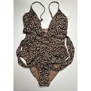 Aerie Wrap One Piece Cheetah Leopard Swimsuit Swim Full Coverage M New With Tags
